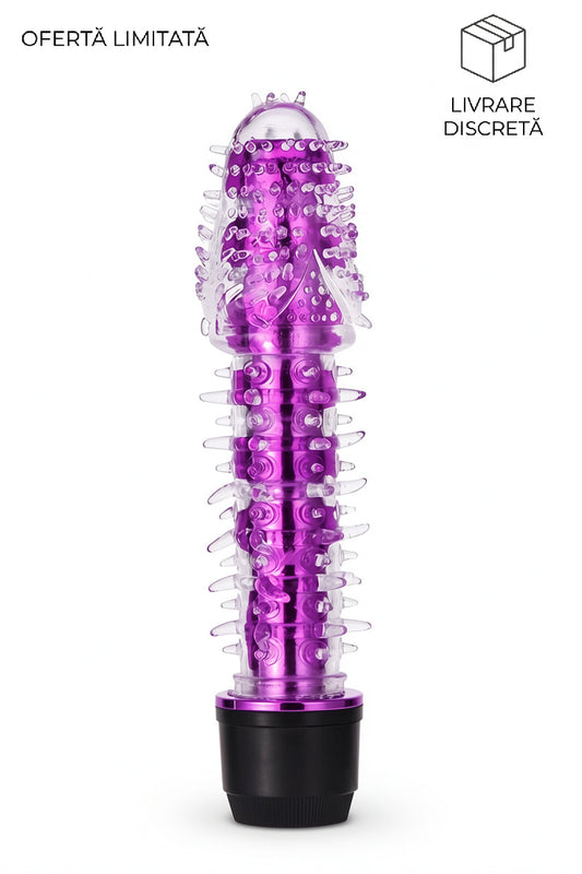 Vibrator din silicon cu tepi, rezistent la ala si multiple moduri de vibrare, Mov, TOY336-11