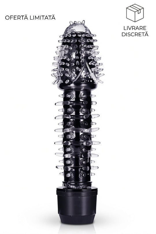 Vibrator din silicon cu tepi, rezistent la ala si multiple moduri de vibrare, negru TOY336-1