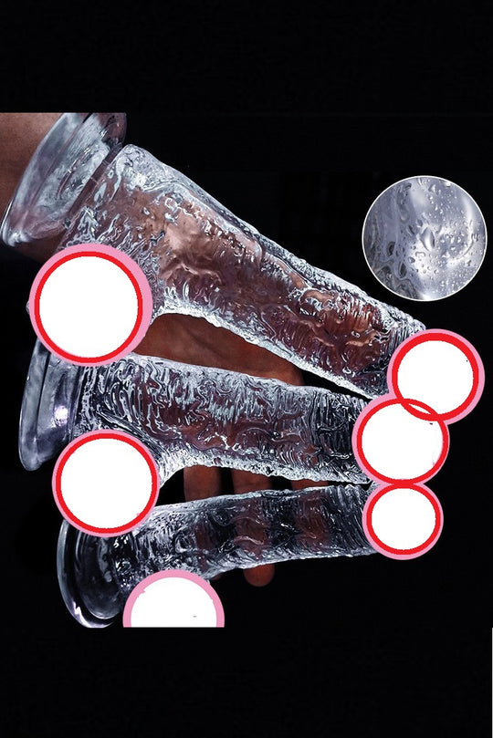 Dildo realistic cu striatii si ventuza, din silicon transparent, TOY338-00