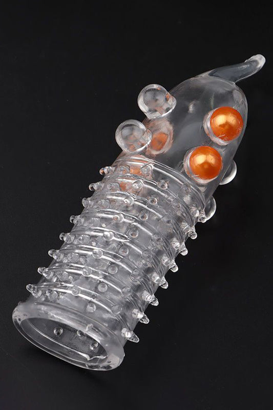 Manson penis cu striatii, bile si tepi din silicon, Incolor, TOY339-00