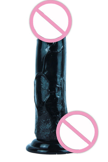 Dildo ultra realistic cu striatii din silicon, ventuza pentru fixare, S,M,L, Negru TOY340-1