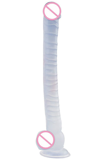 Dildo gigantic, realistic cu striatii si ventuza din silicon, transparent TOY343-00