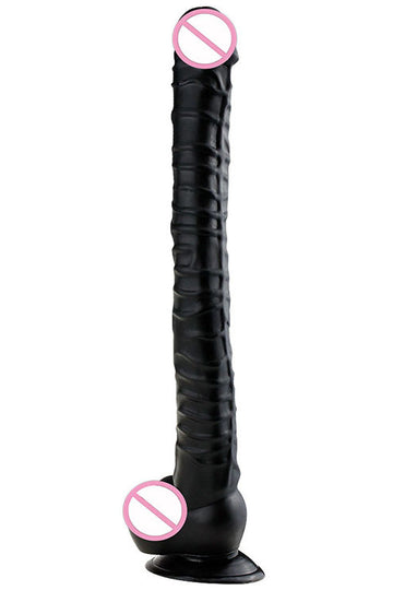 Dildo gigantic, realistic cu striatii si ventuza din silicon, negru TOY343-1