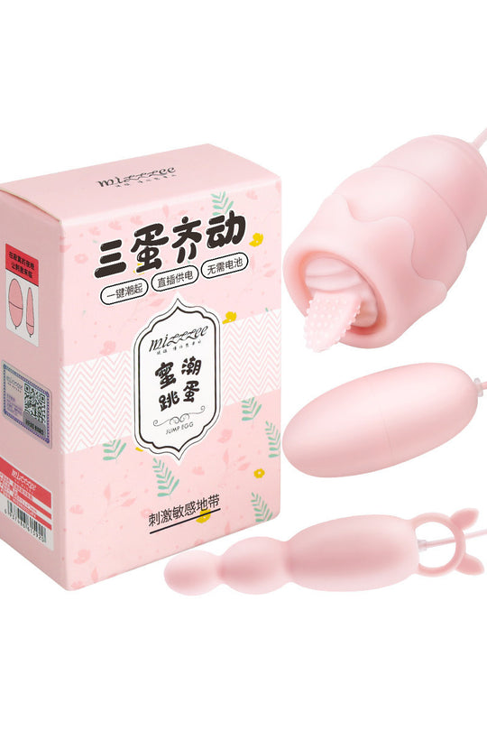 Vibrator triplu functionabil cu USB cu stimulator clitoridian, Ou pentru punctul G si plug anal cu trei bile, Roz, TOY361C-5