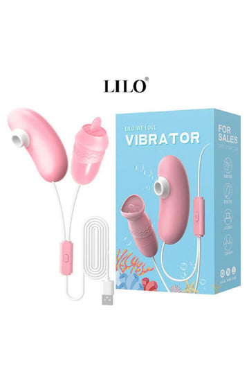 Vibrator dual , tip Ou cu accesoriu tip limba si model cu suctiune/aspiratie, Roz TOY370-5