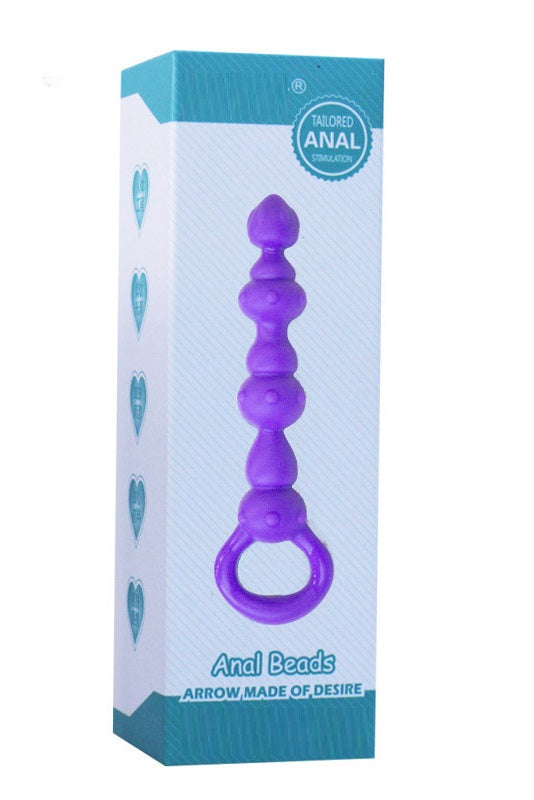 Dop anal din silicon cu multiple bile de diferite dimensiuni, inel la capat, Mov TOY383B-11