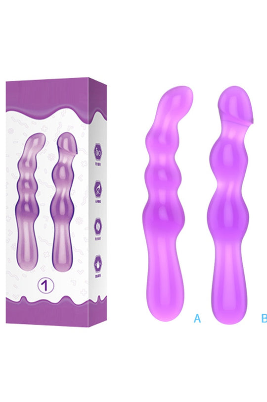 Set doua dildo-uri din silicon, cu striatii, pentru amplificarea placerii, Mov, TOY389-11