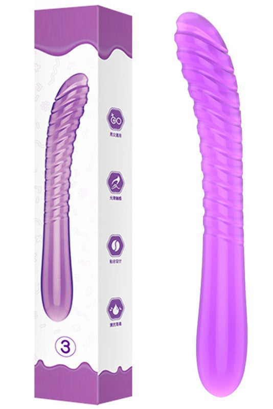 Dildo din silicon, cu multiple striatii, pentru amplificarea placerii, Mov, TOY389B-11