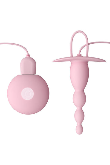 Mini vibrator anal cu telecomanda pe fir, patru zone de insertie si multiple moduri de vibrare, Roz TOY396-5