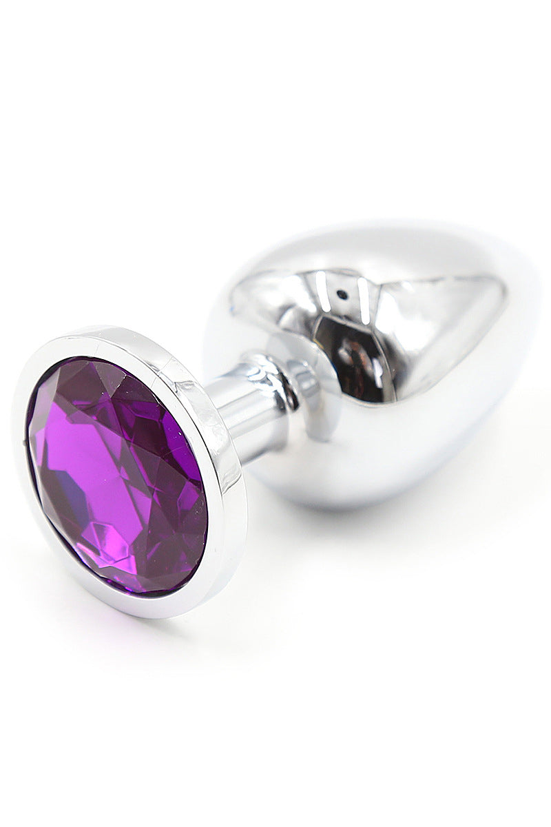 Dop anal (Butt Plug) din metal inoxidabil lucios cu piatra decorativa violet,   S, M, L TOY398-10