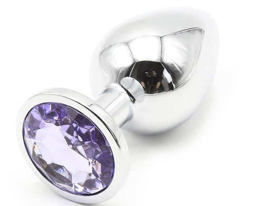 Dop anal (Butt Plug) din metal inoxidabil lucios cu piatra decorativa Lila, S, M, L,  TOY398-112
