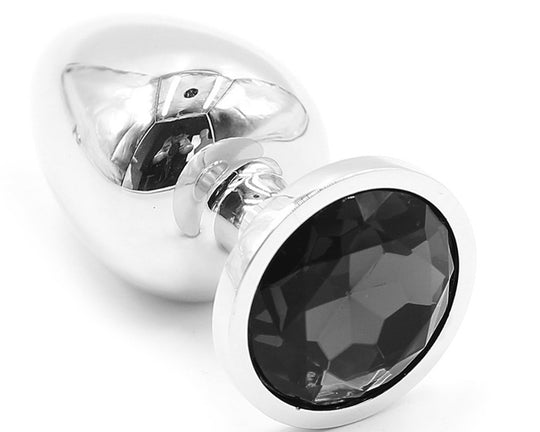 Dop anal (Butt Plug) din metal inoxidabil lucios cu piatra decorativa Neagra, TOY398-1