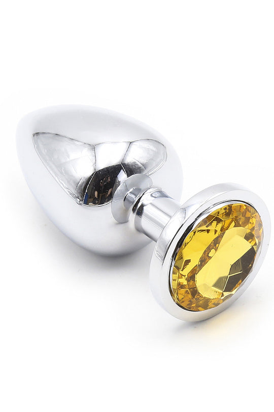 Dop anal (Butt Plug) din metal inoxidabil lucios cu piatra decorativa aurie, S, M, L, TOY398-7