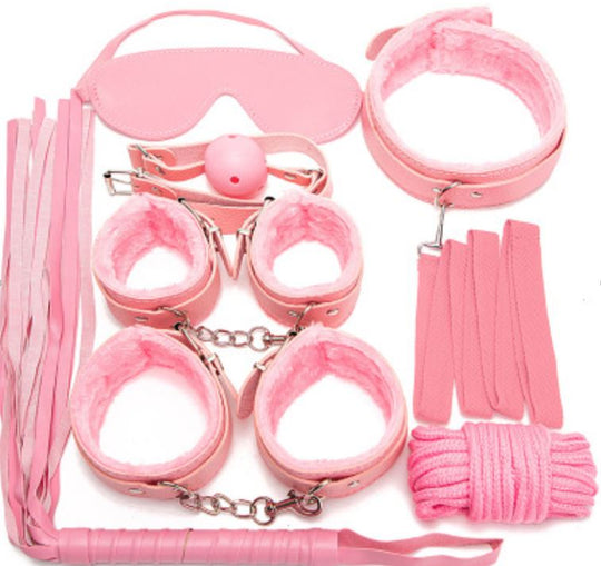 Set fetish 8 piese din piele ecologica captusita, Universala, Roz, TOY40-5