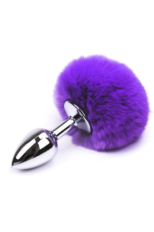 Dop anal (Butt Plug) din metal inoxidabil, accesorizat cu coada de iepuras, Mov, TOY400-11