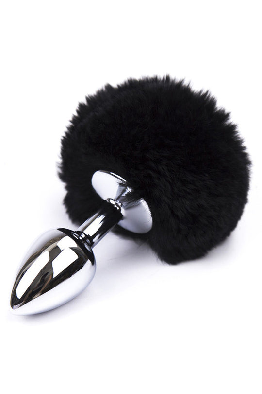 Dop anal (Butt Plug) din metal inoxidabil, accesorizat cu coada de iepuras, Negru TOY400-1