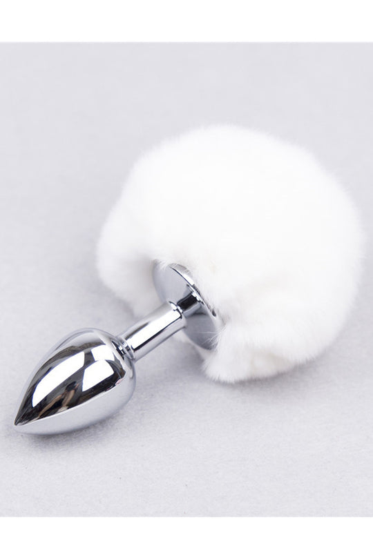 Dop anal (Butt Plug) din metal inoxidabil, accesorizat cu coada de iepuras, Alb TOY400-2