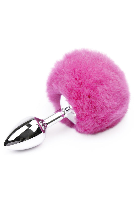 Dop anal (Butt Plug) din metal inoxidabil, accesorizat cu coada de iepuras, Fuchsia, TOY400-55