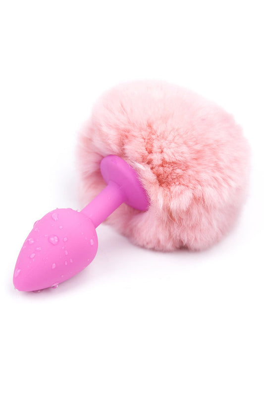 Dop anal (Butt Plug) din silicon, accesorizat cu coada pufoasa de iepuras, Roz TOY401-5