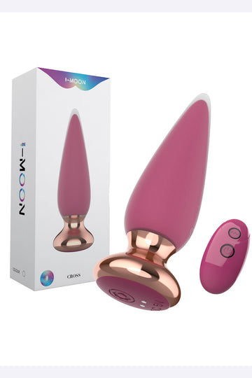 Vibrator anal I-MOON CROSS cu telecomanda  si multiple moduri de vibrare, fuchsia si auriu TOY403-55