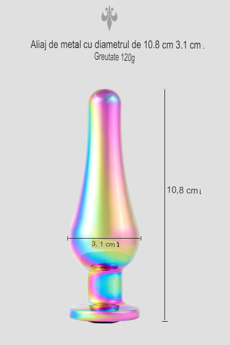 Dop anal (Butt Plug) din metal inoxidabil lucios, multicolor cu piatra decorativa aurie TOY405B-100