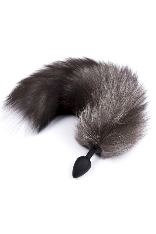 Pug anal (Butt Plug) cu vibratii si coada de vulpita, Gri, TOY406-18