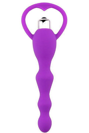 Vibrator anal cu maner tip inima, cu striatii din silicon, mov TOY409-11