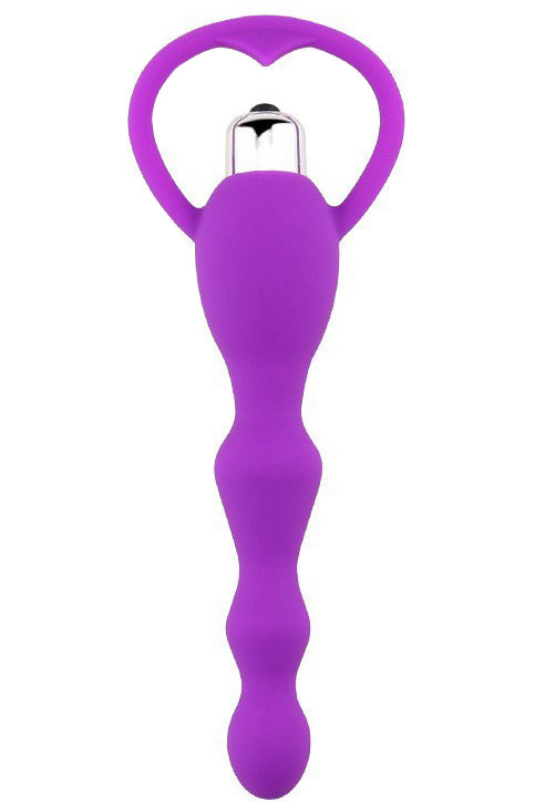 Vibrator anal cu maner tip inima, cu striatii din silicon, Mov, TOY409-11