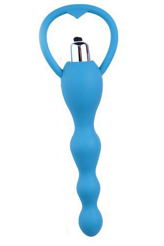 Vibrator anal cu maner tip inima, cu striatii din silicon, Albastru, TOY409-48