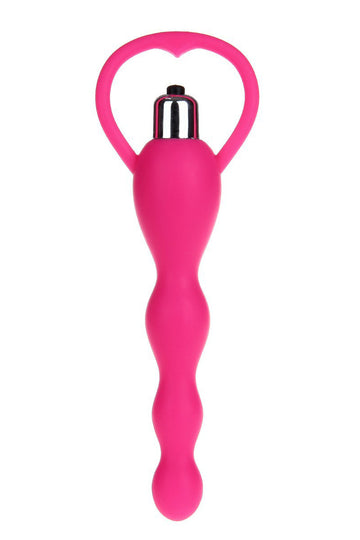 Vibrator anal cu maner tip inima, cu striatii din silicon, roz TOY409-55