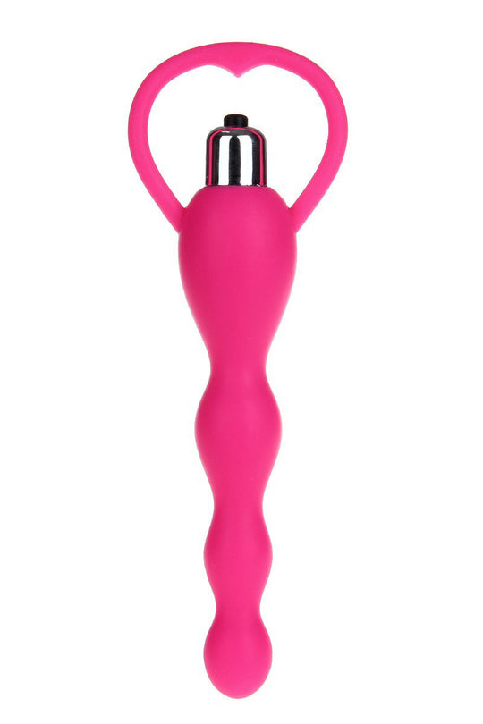 Vibrator anal cu maner tip inima, cu striatii din silicon, Roz, TOY409-55