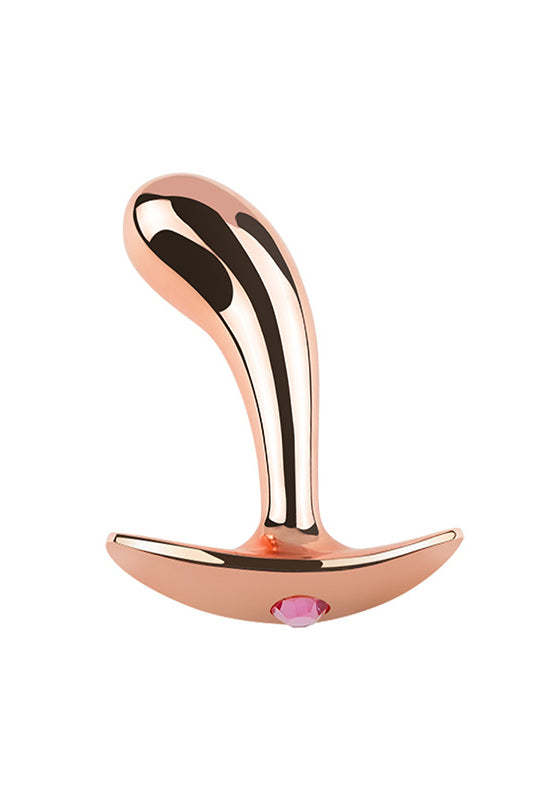 Dildo anal metalic, curbat, accesorizat cu piatra decorativa cu 3 dimensiuni: S, M, L, Roze Gold, TOY413-207