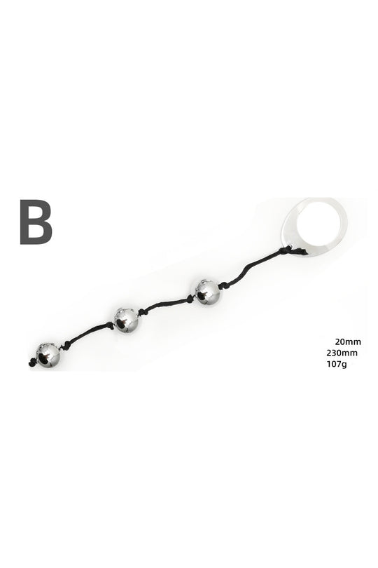 Bile anale din metal inoxidabil, 3 bile de aceeasi dimensiune si inel metalic la capat, Argintu+Negru TOY417A-161