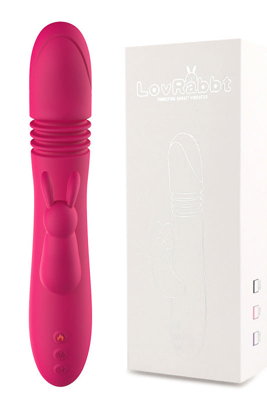 Vibrator dublu tip "Iepuras", cu 4 moduri: telescopic, de rotire, vibrare si incalzire, Fuchsia, TOY441-55