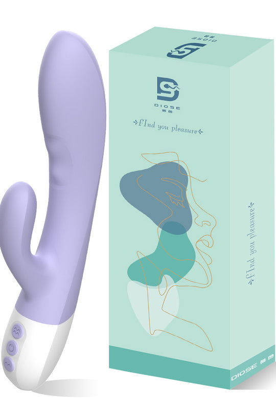 Vibrator dual pentru stimulare vaginala si clitoridiana, cu multiple moduri de vibratie, Lila, TOY443-112