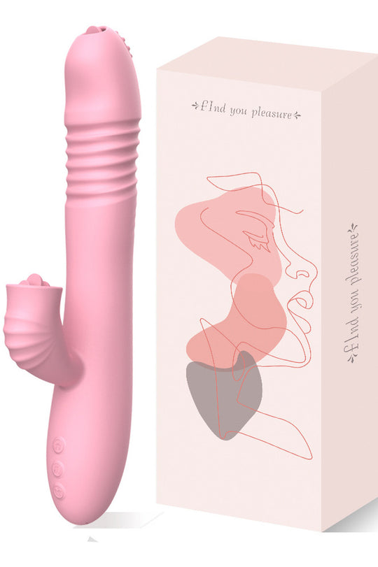 Vibrator tip iepuras cu functie tripla: de vibrare, telescopica si de incalzire, Roz, TOY448-5