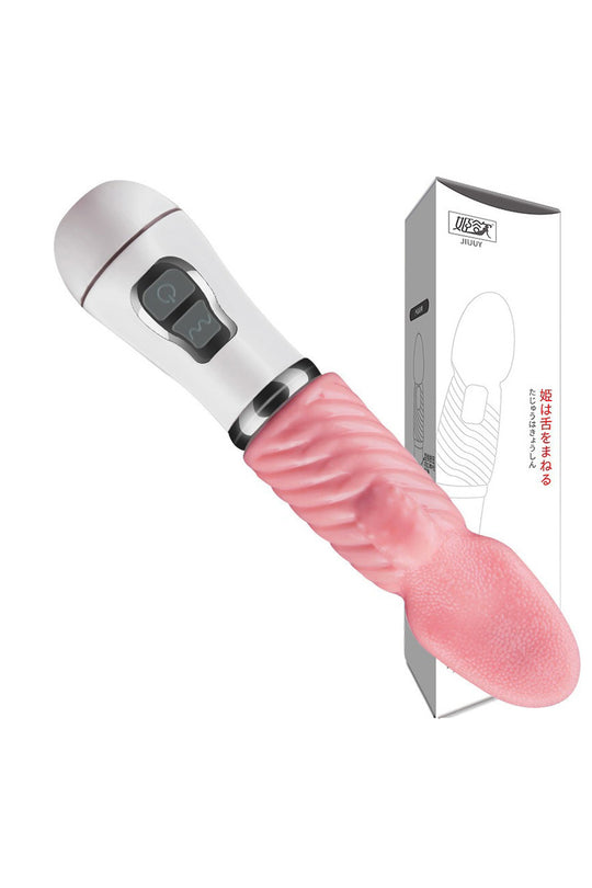 Vibrator tip limba cu functie de rotire, Roz si Alb, TOY463-225