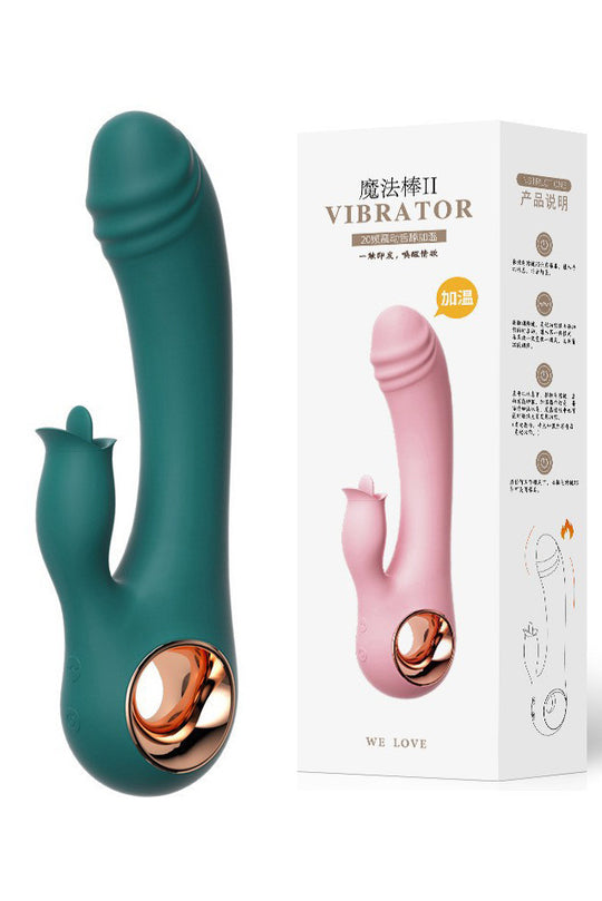 Vibrator dual cu functie de incalzire, Verde, TOY472-12