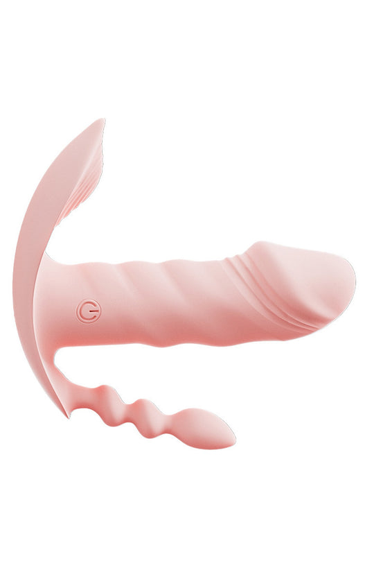 Mini vibrator triplu tip fluture (purtabil in lenjerie), Roz, TOY474-5