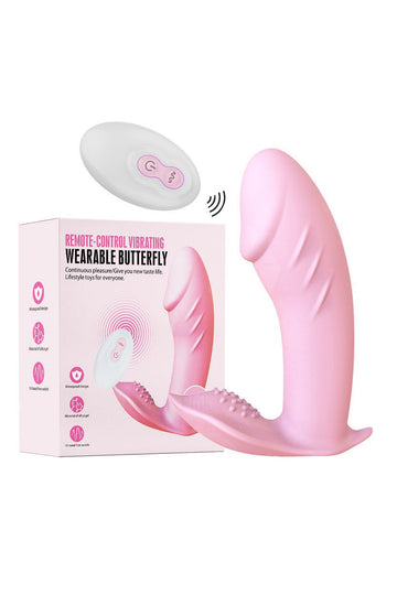 Mini Vibrator dual tip fluture cu telecomanda, pentru stimulare vaginala si clitoridiana simultana, Roz, TOY482-5