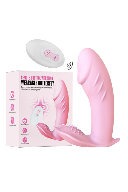 Mini Vibrator dual tip fluture cu telecomanda, pentru stimulare vaginala si clitoridiana simultana, Roz, TOY482-5