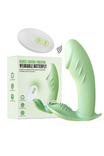 Mini Vibrator dual tip fluture cu telecomanda, pentru stimulare vaginala si clitoridiana simultana, Verde, TOY482-826