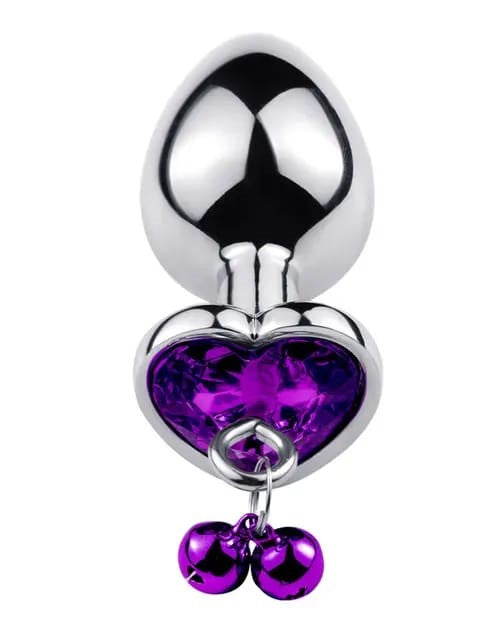 Dop anal (Butt Plug) din metal inoxidabil lucios cu piatra decorativa mov in forma de inimioara - S, M, L, Mov, TOY486-11
