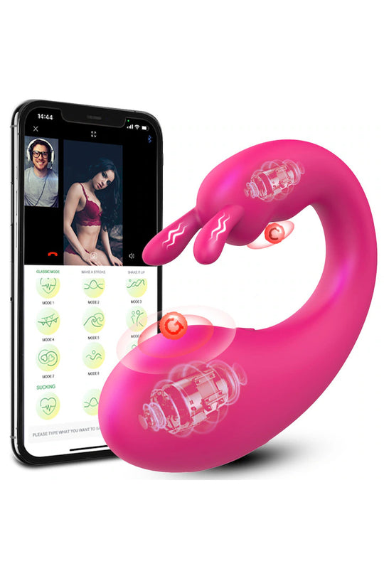 Vibrator tip iepuras cu control prin aplicatie pe telefon, Fuchsia, TOY488-55