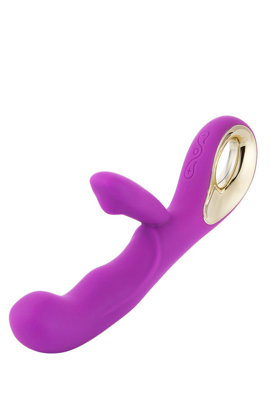 Vibrator dual din silicon pentru stimulare vaginala si clitoridiana simultana, Mov, TOY496-11