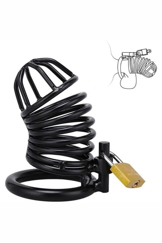 Cusca de castitate pentru barbati din metal cu lacat inclus, Universala, Negru, TOY5111-1