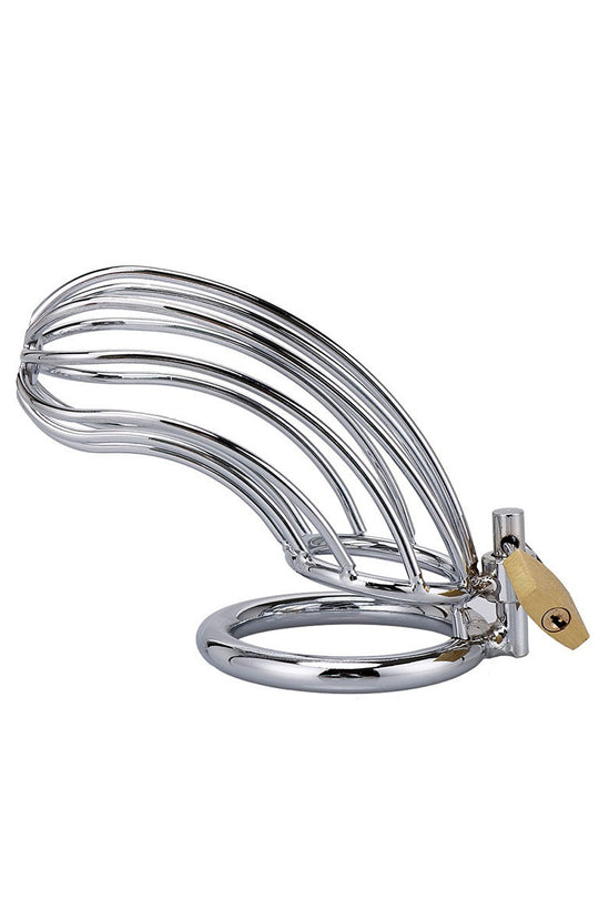 Cusca de castitate pentru barbati, din metal inoxidabil cu lacat inclus, Argintiu, S, M, L, TOY516-6