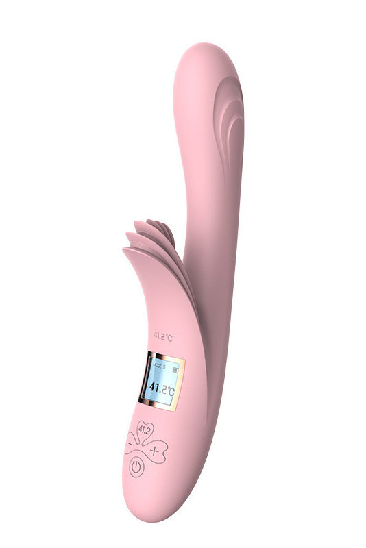 Vibrator dual tip iepuras, cu afisaj electronic si incalzire, Roz, TOY521-5