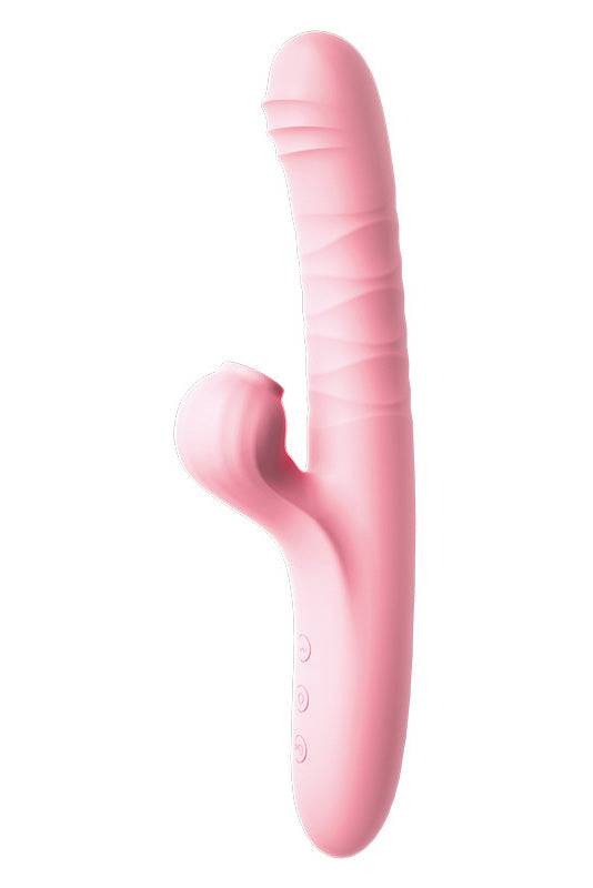 Vibrator dual cu functie de vibrare si suctiune pentru stimulare vagina si clitoridiana simultana, Roz, TOY523-5