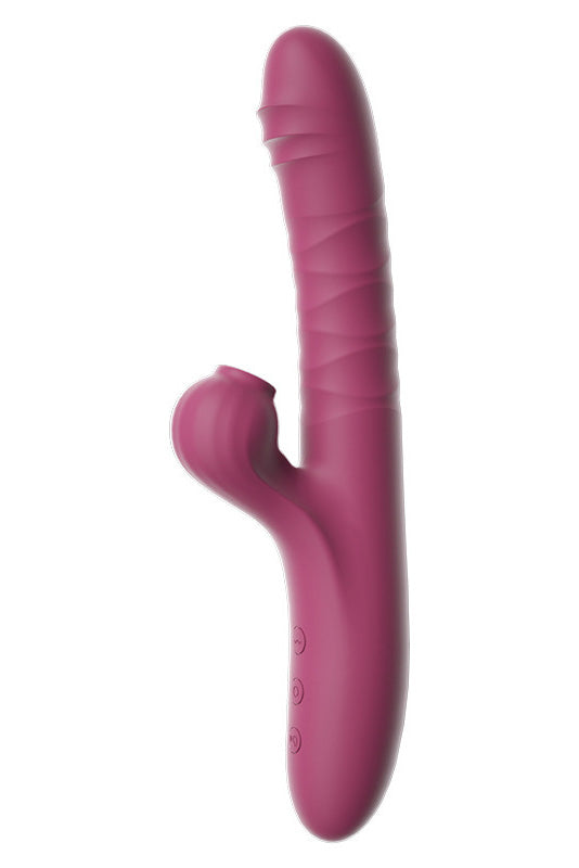 Vibrator dual cu functie de vibrare si suctiune pentru stimulare vagina si clitoridiana simultana, Visiniu, TOY523-81